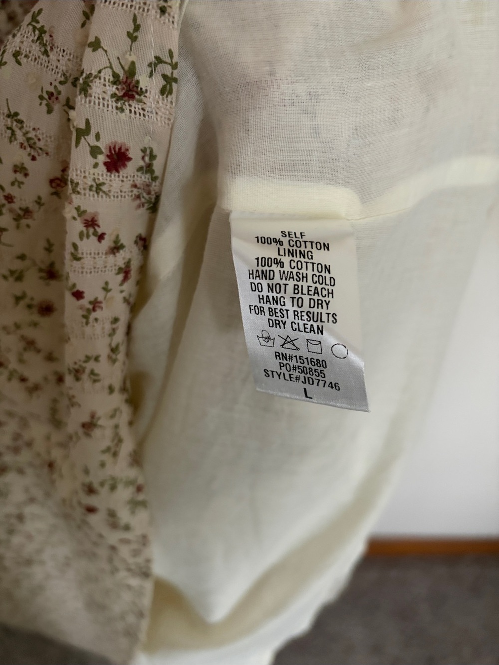 Cottagecore Cream Floral Smocked Midi Dress - Picture 6 of 8